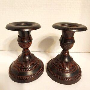 Vintage 1970's Metal Carved Taper Candle Holders Set of Two